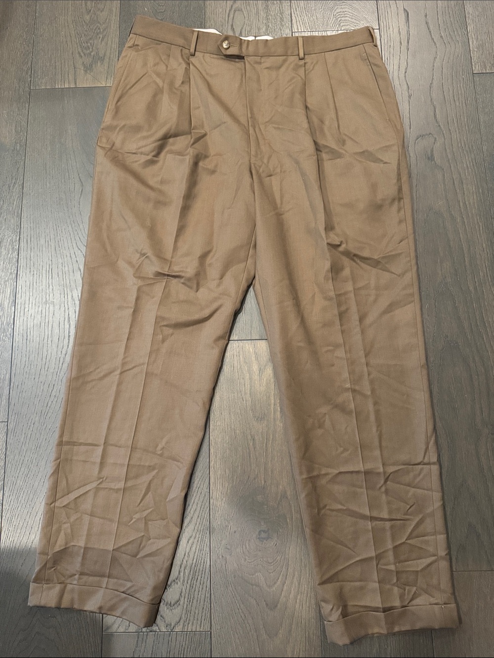 Berle Men's Khaki Twill Pleated Trousers